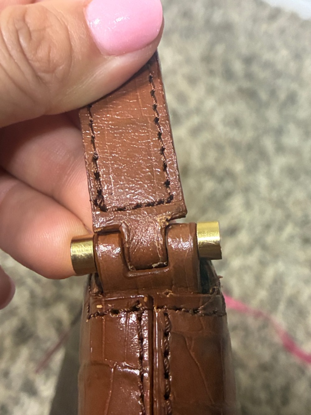 Etienne Aigner Brown Croc-Embossed Leather Shoulder Bag - Picture 13 of 14